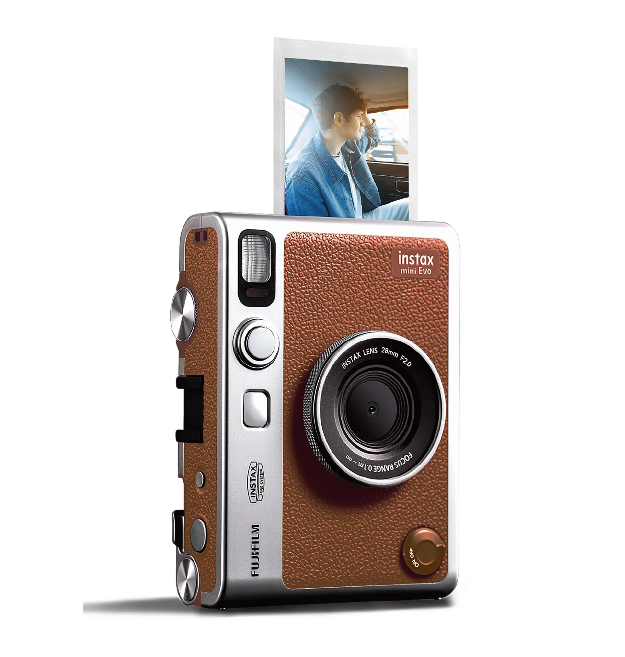 FUJIFILM Instax Mini Evo Hybrid - Cámara Instantánea Híbrida Marrón