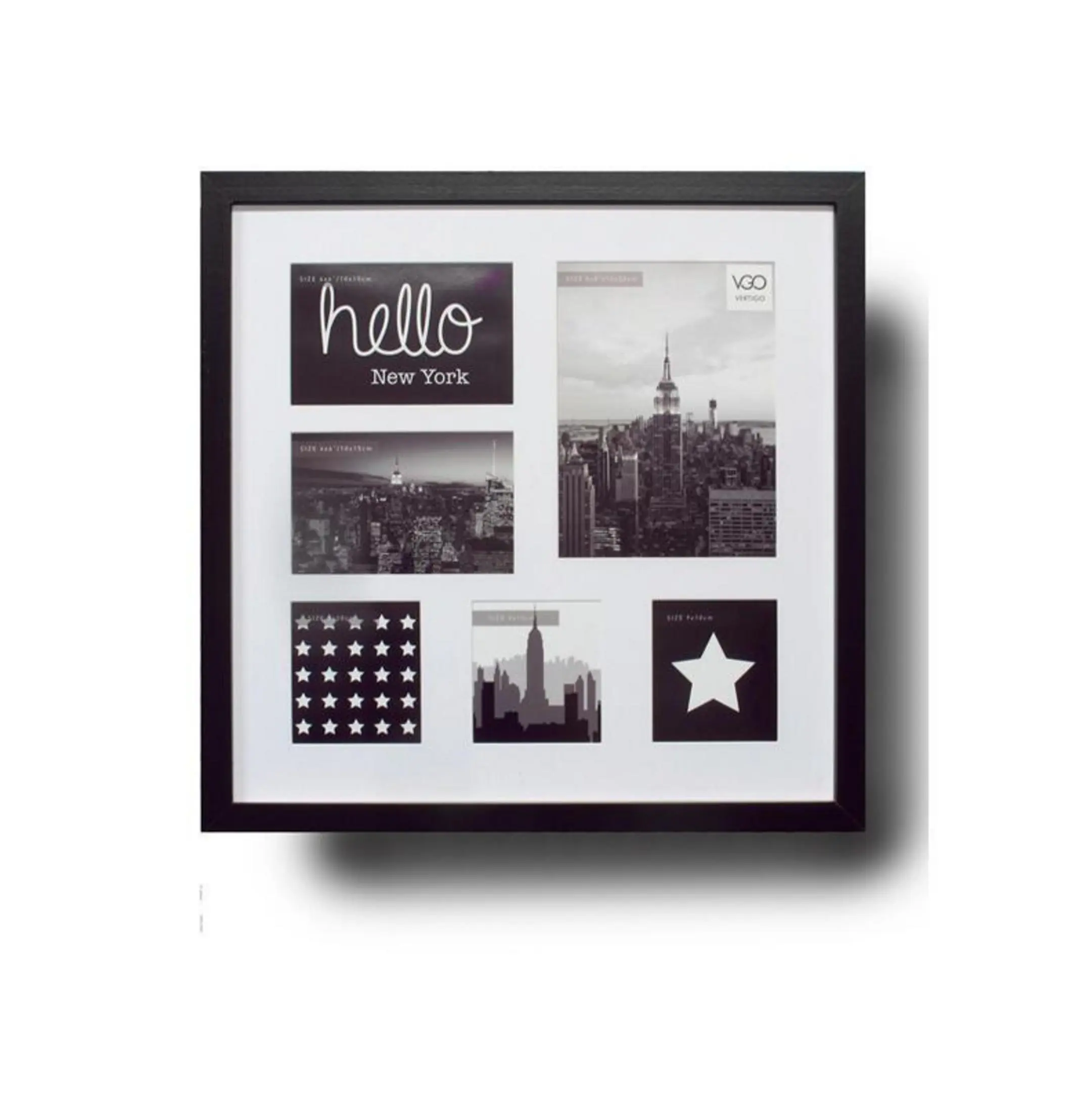 VGO PF-2032.87 | Portarretratos Múltiple de Pared para 6 Fotos, Madera Negra Mate, Diseño Box, 43x43 cm